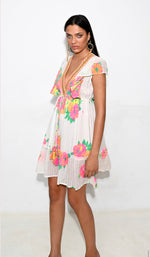 Load image into Gallery viewer, MULTI FLOWER SLEEVES SHORT DRESS
