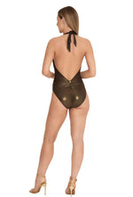 Load image into Gallery viewer, Miami Plunge Halter Swimsuit Gold Dust
