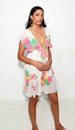 Load image into Gallery viewer, Multi flower sleeves short dress
