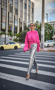 LUPE SILVER TEXTURED METALLIC TROUSERS