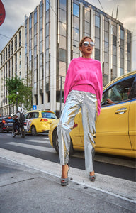 LUPE SILVER TEXTURED METALLIC TROUSERS