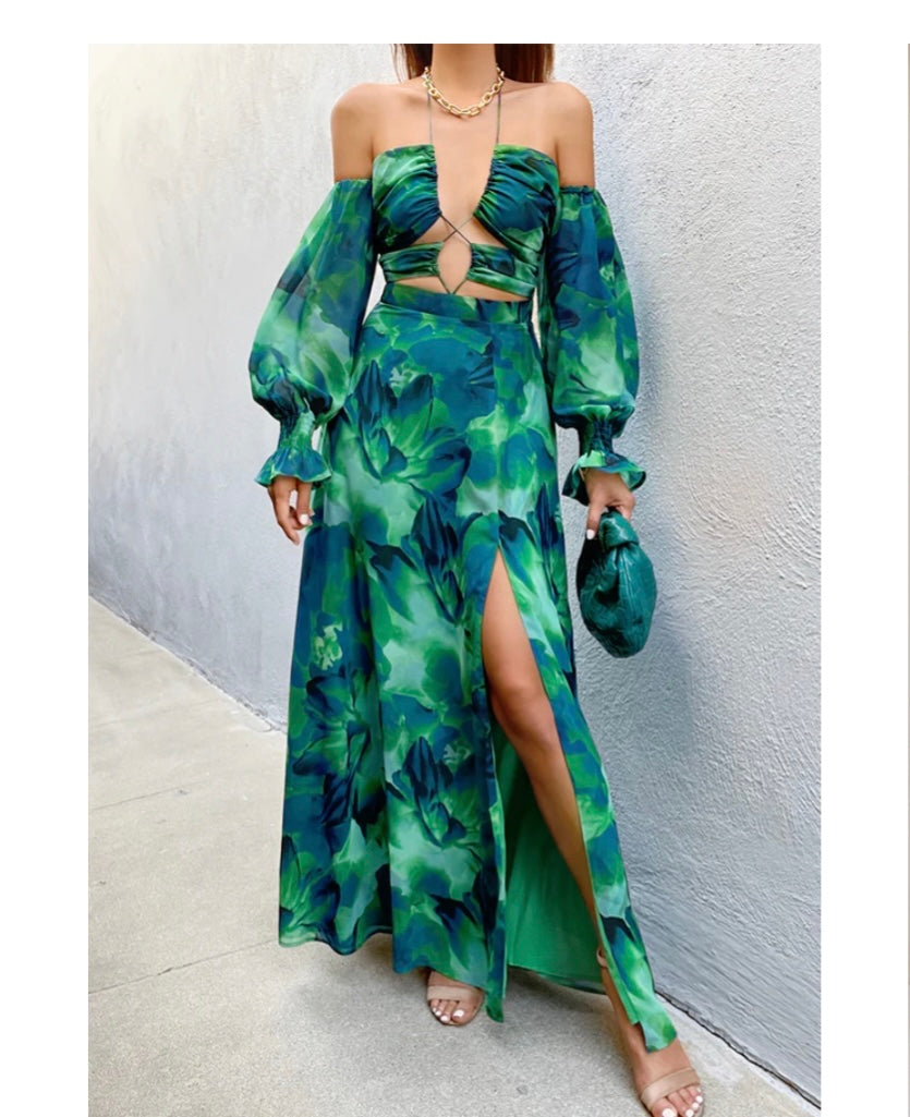 KARMA MAXI DRESS - GREEN FLORAL
