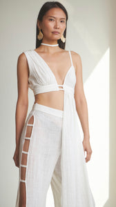 GAUZE ASYMMETRICAL BRALETTE AND TROUSERS