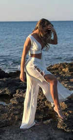 Load image into Gallery viewer, GAUZE ASYMMETRICAL BRALETTE AND TROUSERS
