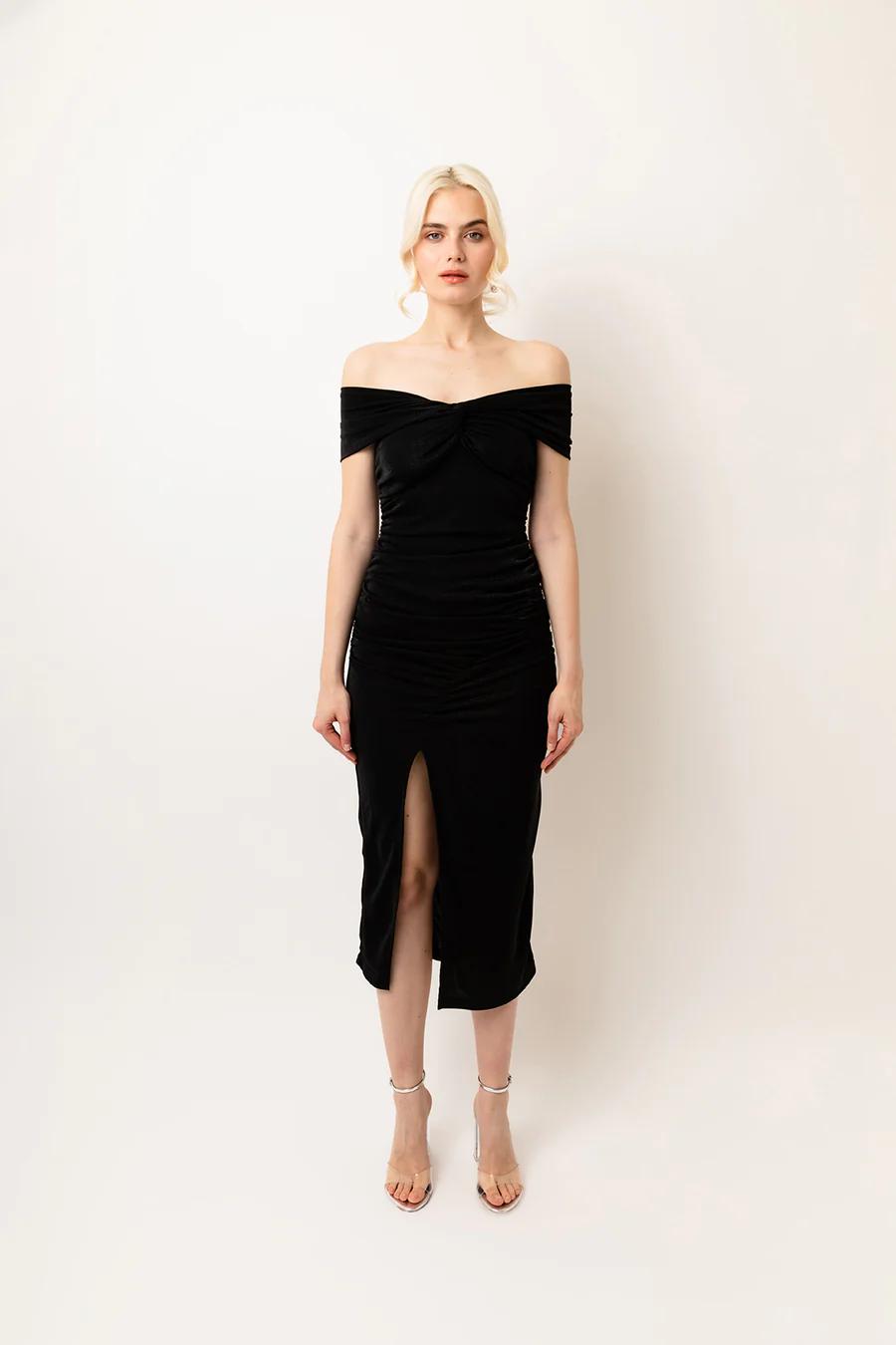 AUDREY BLACK BARDOT MIDI DRESS