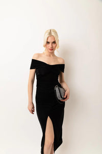 AUDREY BLACK BARDOT MIDI DRESS