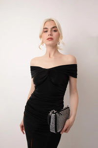 AUDREY BLACK BARDOT MIDI DRESS