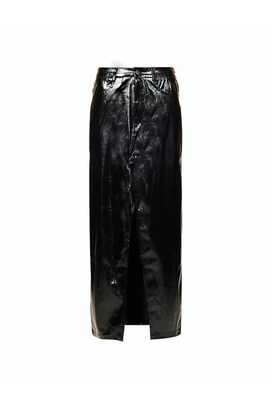 LUPE BLACK METALLIC LEATHER MAXI SKIRT