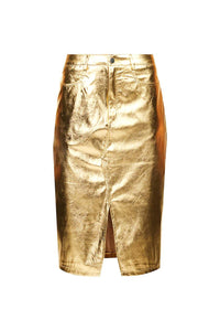 LUPE GOLD METALLIC LEATHER MIDI SKIRT