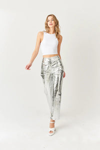 LUPE SILVER TEXTURED METALLIC TROUSERS