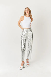 LUPE SILVER TEXTURED METALLIC TROUSERS