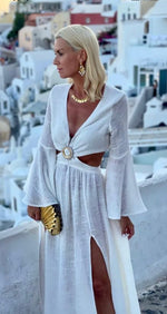 Load image into Gallery viewer, LONGSLEEVELE GAUZE RING LONG DRESS IN OFF WHITE
