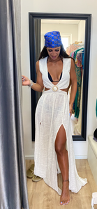 LONG SLEEVELESS GAUZE RING DRESS