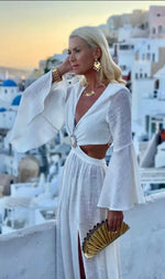 Load image into Gallery viewer, LONGSLEEVELE GAUZE RING LONG DRESS IN OFF WHITE
